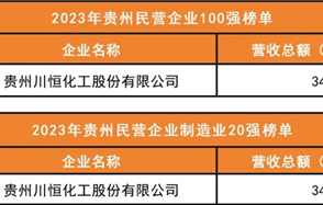 喜訊：川恒股份榮登2023年“貴州民營企業(yè)100強(qiáng)榜單”、“貴州民營企業(yè)制造業(yè)20強(qiáng)榜單”